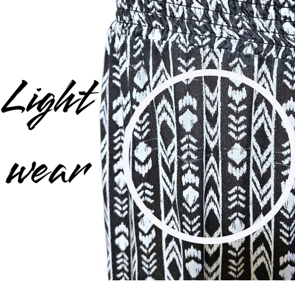 VTG Y2K Aztec Palazzo Pants L Rayon Wide Leg Boho Festival Lagenlook Smocked - Picture 7 of 13